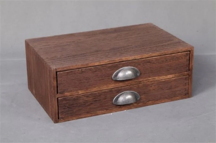 2-Drawer Rustic Wooden Storage Box